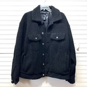 H&M Black Fully Lined Sherpa Trucker Style Jacket Oversized Size L